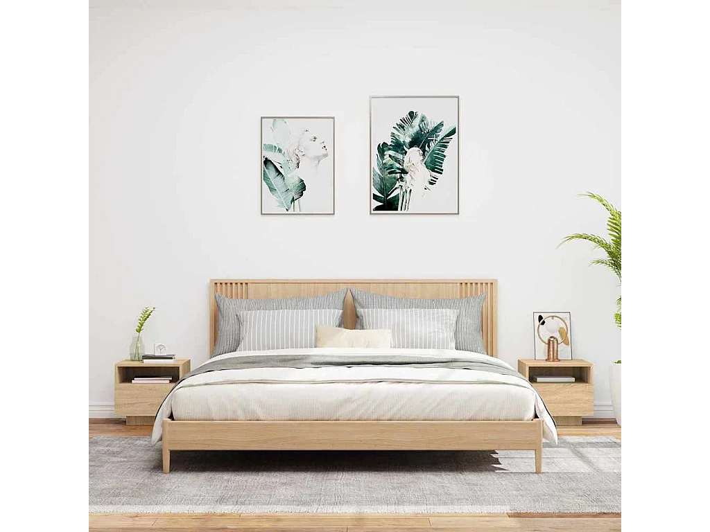 Nachttische mit LED-Leuchten 2er Set | Beistelltisch Sonoma Eiche 40x39x37 cm SHL47413