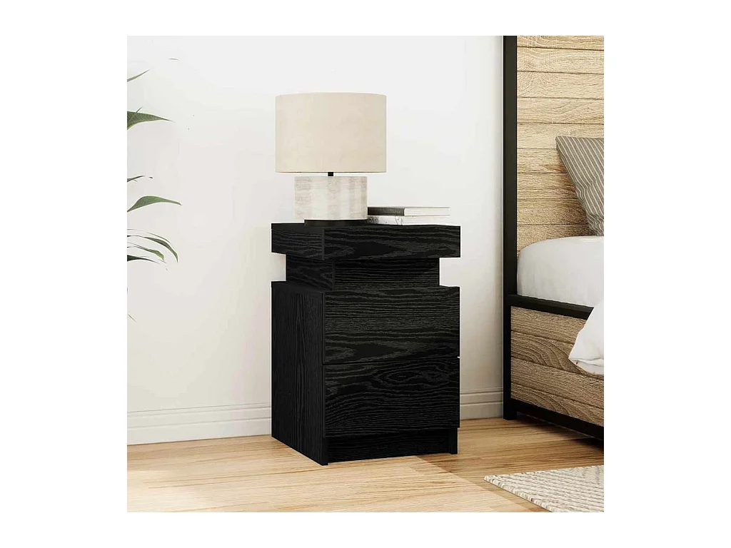 Mesita de Noche | Mesa auxiliar con cajón Roble negro 35x39x55 cm