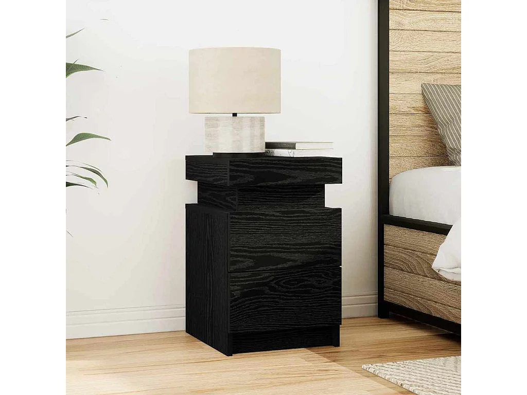 Mesita de Noche | Mesa auxiliar con cajón Roble negro 35x39x55 cm