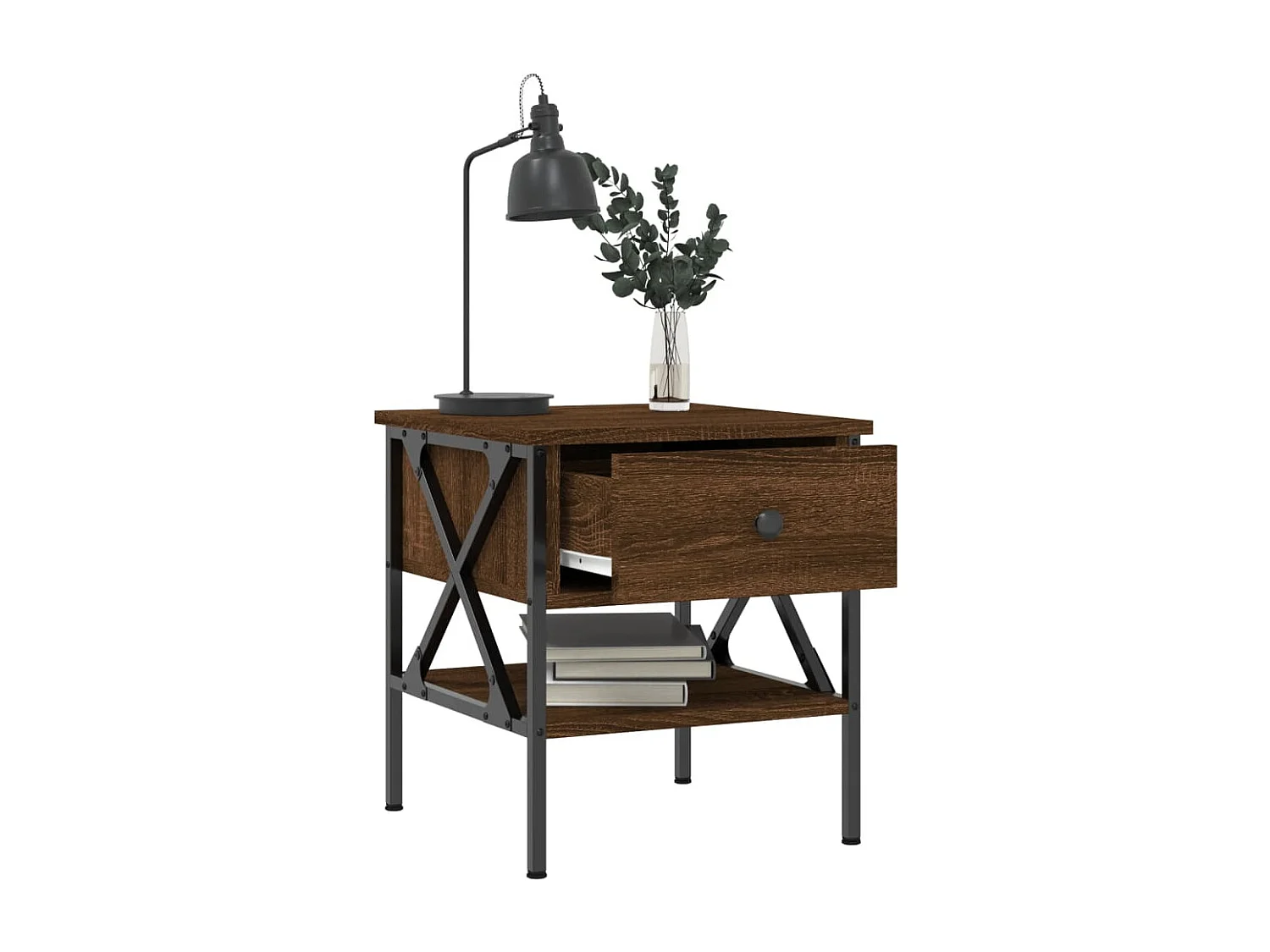 Nachttisch 2er Set-Beistelltisch-Nachttischkommode Braun Eichen-Optik 40x42x45 cm Holzwerkstoff SHL84202