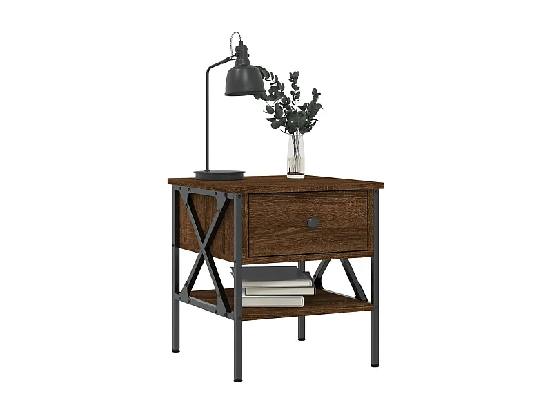 Nachttisch 2er Set-Beistelltisch-Nachttischkommode Braun Eichen-Optik 40x42x45 cm Holzwerkstoff SHL84202