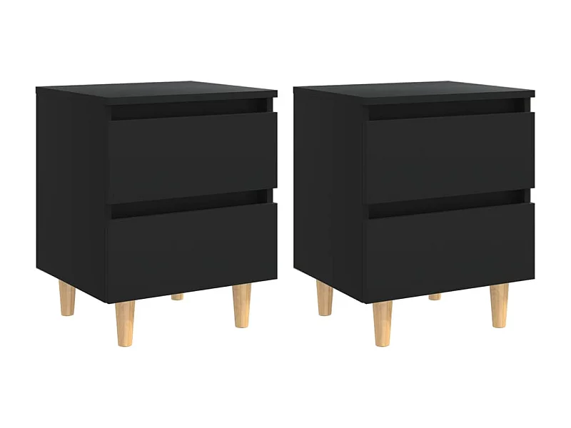 Tables de chevet-Tables de nuit 2 pcs Compartiments ouverts avec pieds en pin Noir 40x35x50 cm