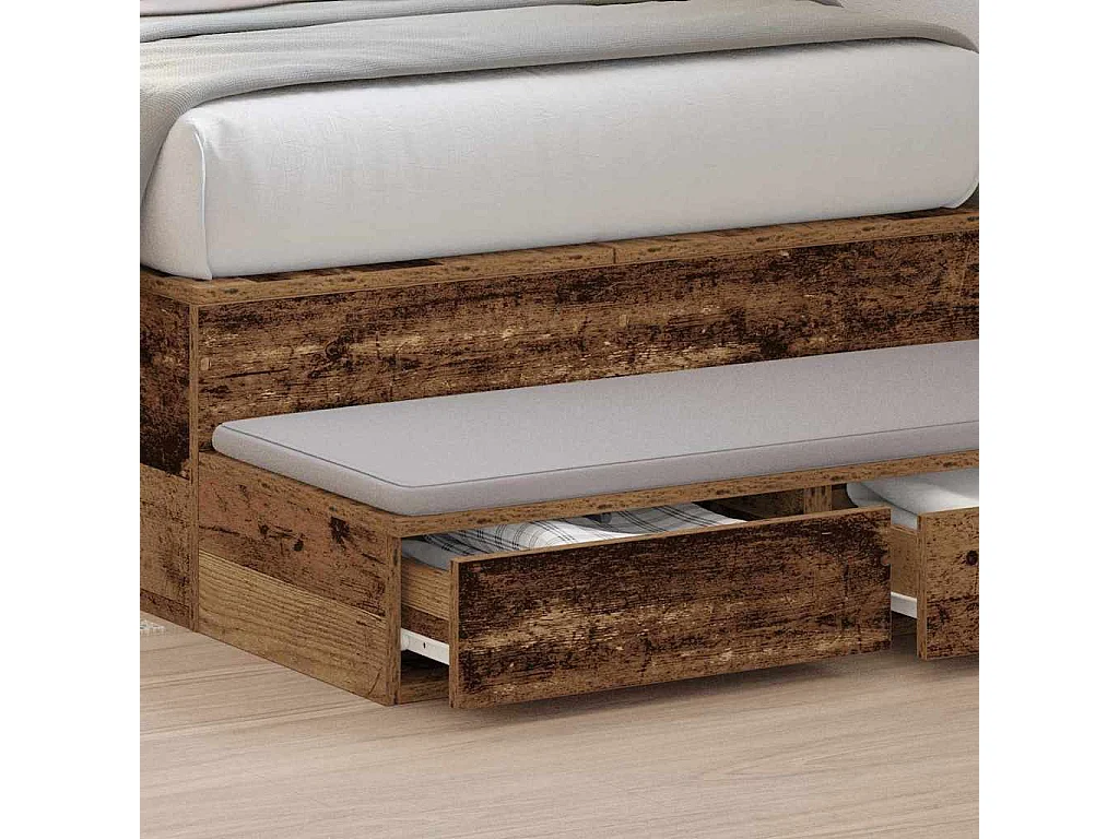 Bedlades | Opbergkastje met lade Oud hout 100 x 36,5 x 16,5 cm Bewerkt hout