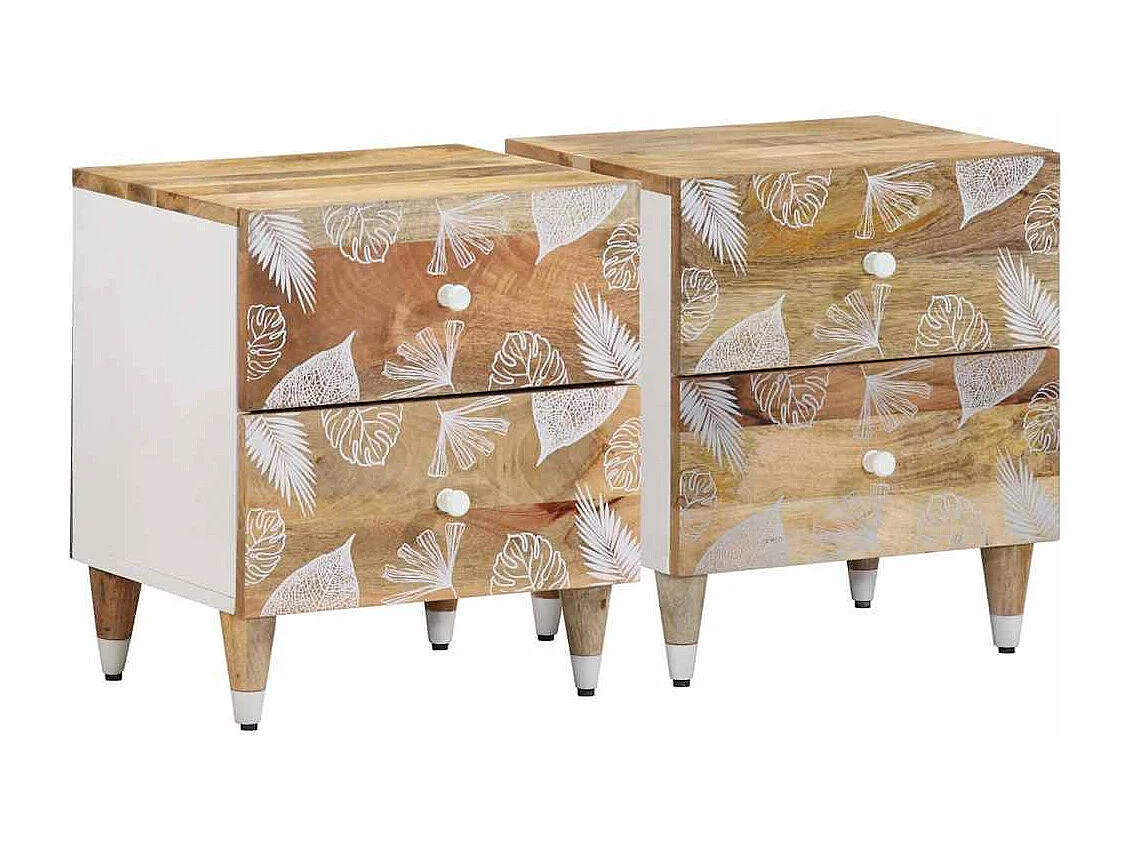 Nachttisch 2er Set-Beistelltisch-Nachttischkommode 40x33,5x46 cm Massivholz Mango SHL73687