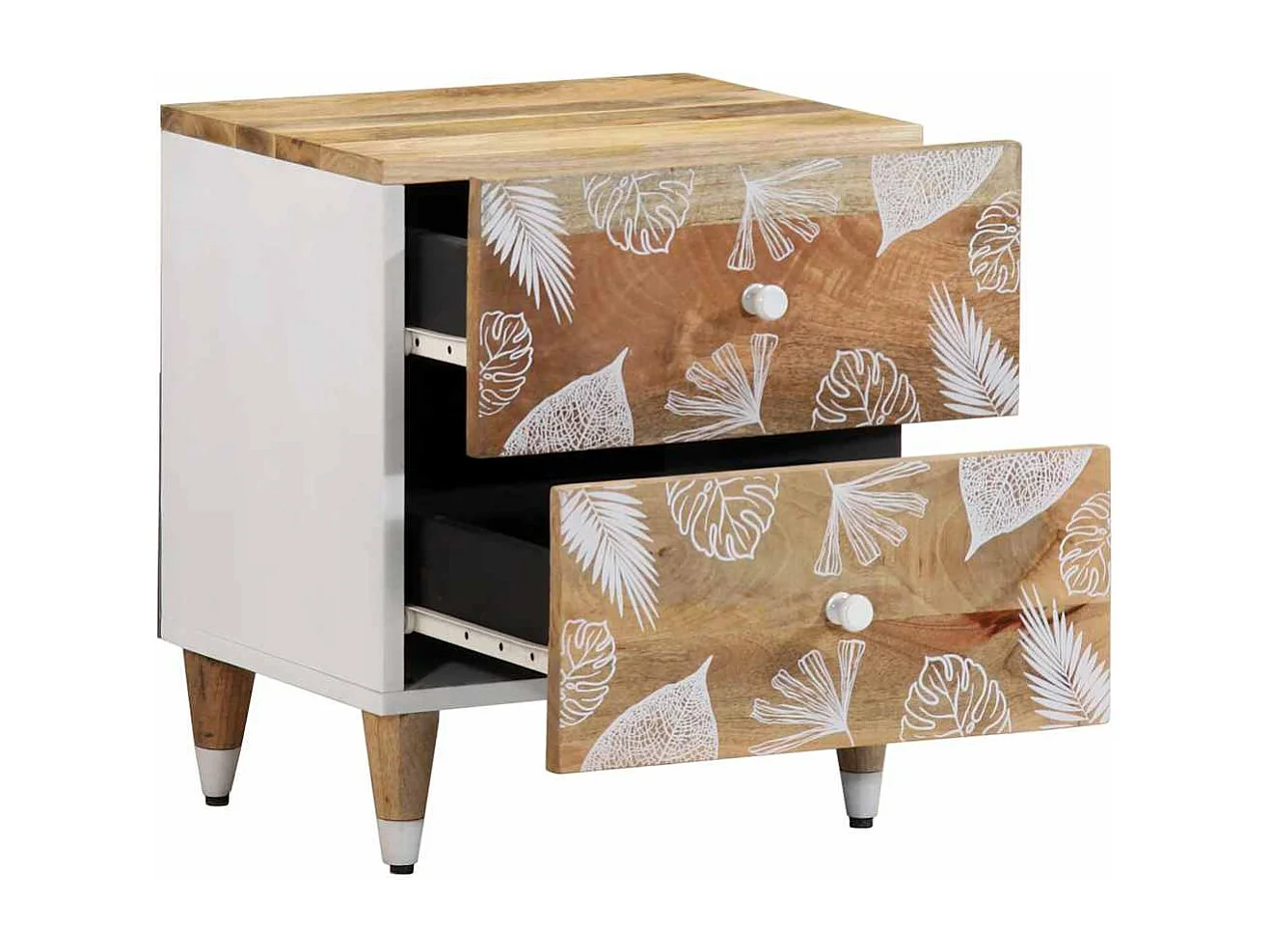 Nachttisch 2er Set-Beistelltisch-Nachttischkommode 40x33,5x46 cm Massivholz Mango SHL73687