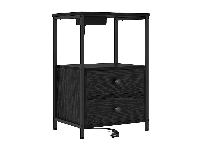 Mesita de Noche | Mesa auxiliar con Estación de Carga con cajón Roble negro