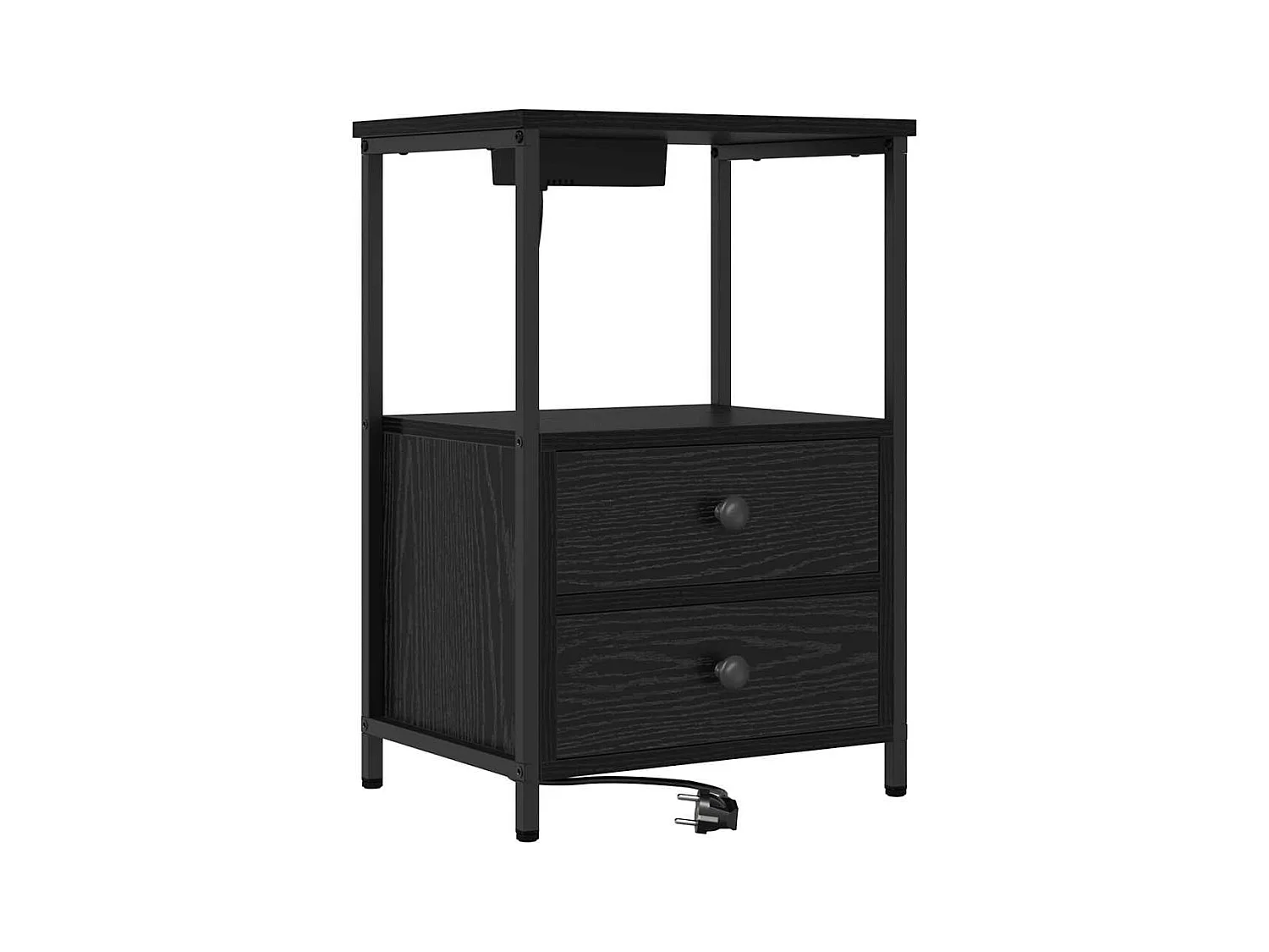 Mesita de Noche | Mesa auxiliar con Estación de Carga con cajón Roble negro