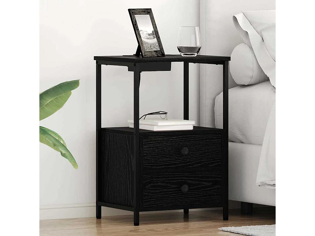 Nachttisch-Beistelltisch Schwarz Eichen-Optik 40 x 31 x 60 cm Holzwerkstoff SHL2934