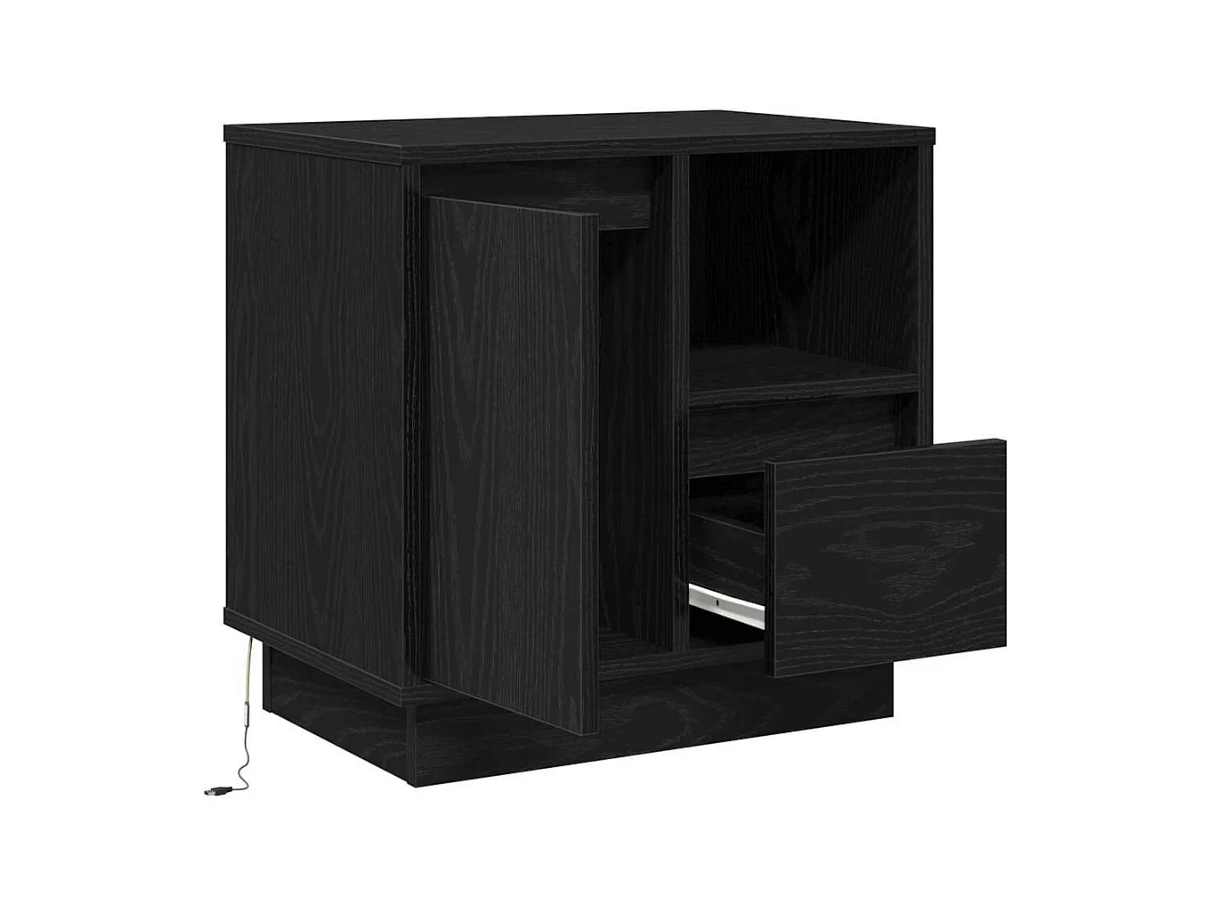 Mesita de Noche | Armario de Noche 2 uds con cajón Negro 50x34.5x50 cm.