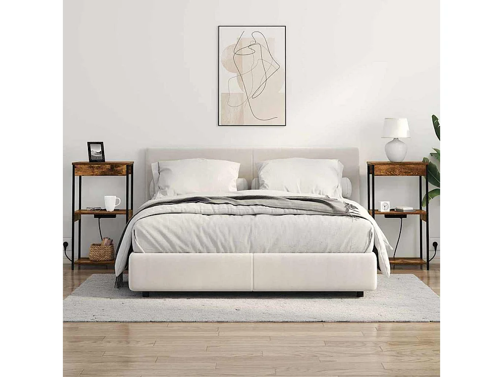 Mesita de Noche | Mesa auxiliar con Estación de Carga Roble ahumado