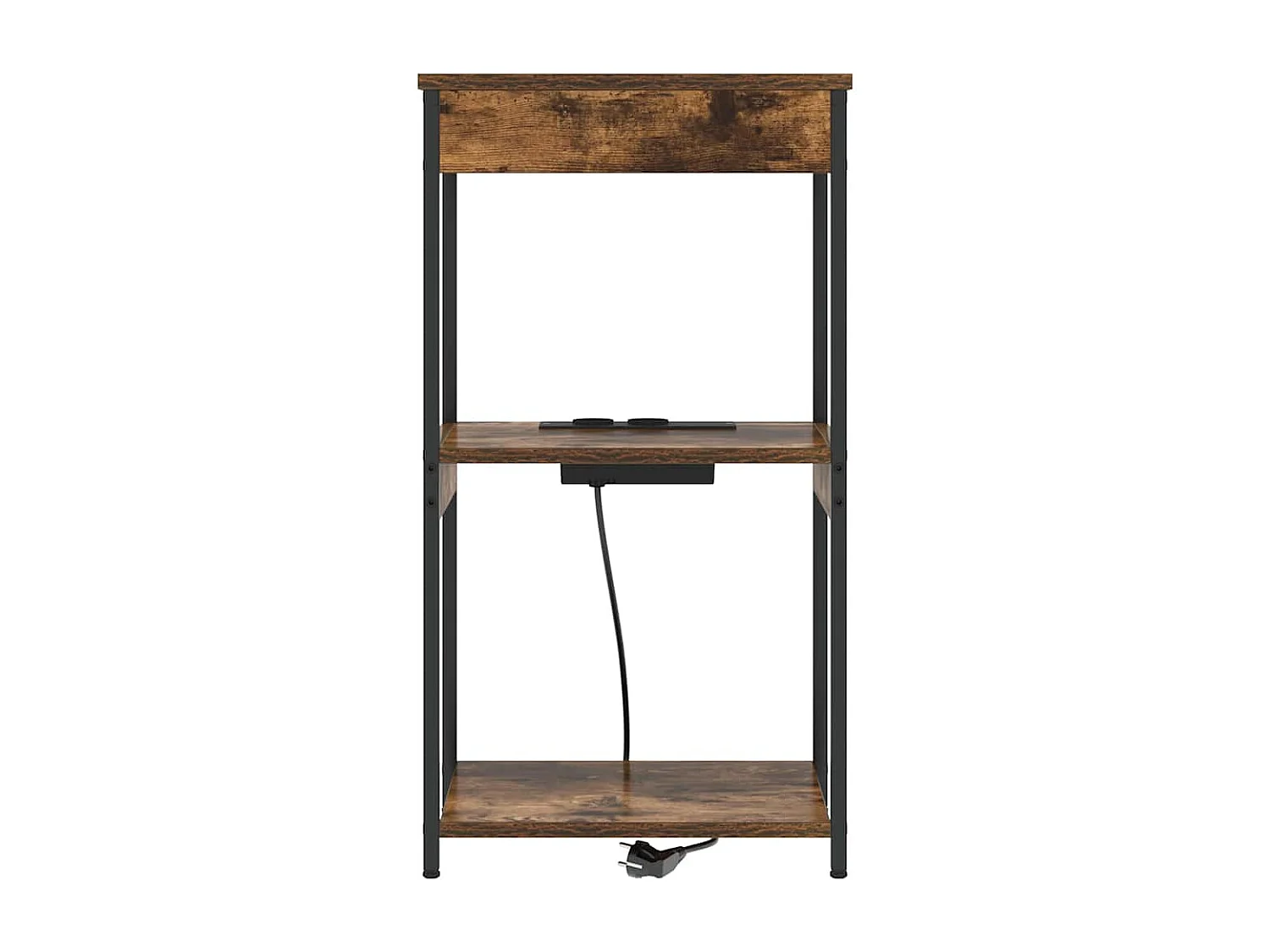 Mesita de Noche | Mesa auxiliar con Estación de Carga Roble ahumado