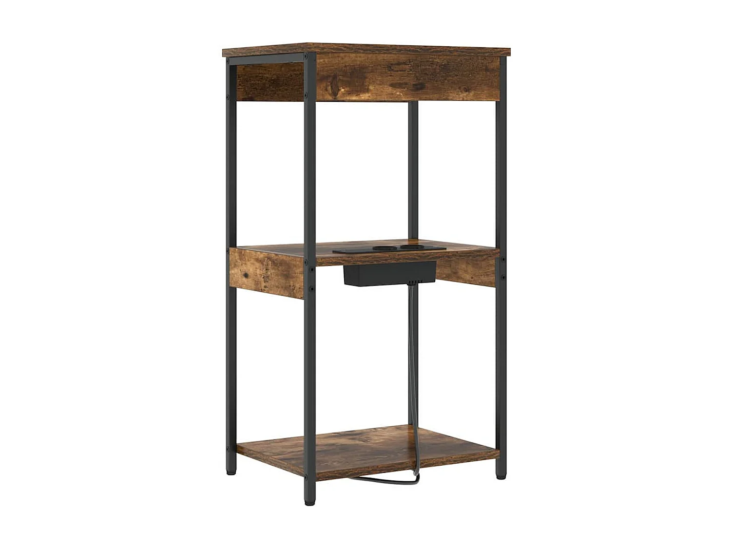 Mesita de Noche | Mesa auxiliar con Estación de Carga Roble ahumado