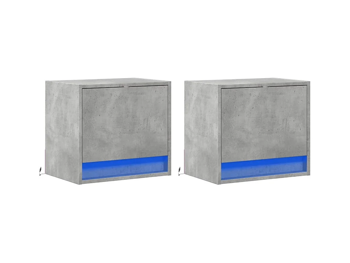 Mesitas de noche | Mesilla de noche de pared con luces LED 2 uds gris hormigón