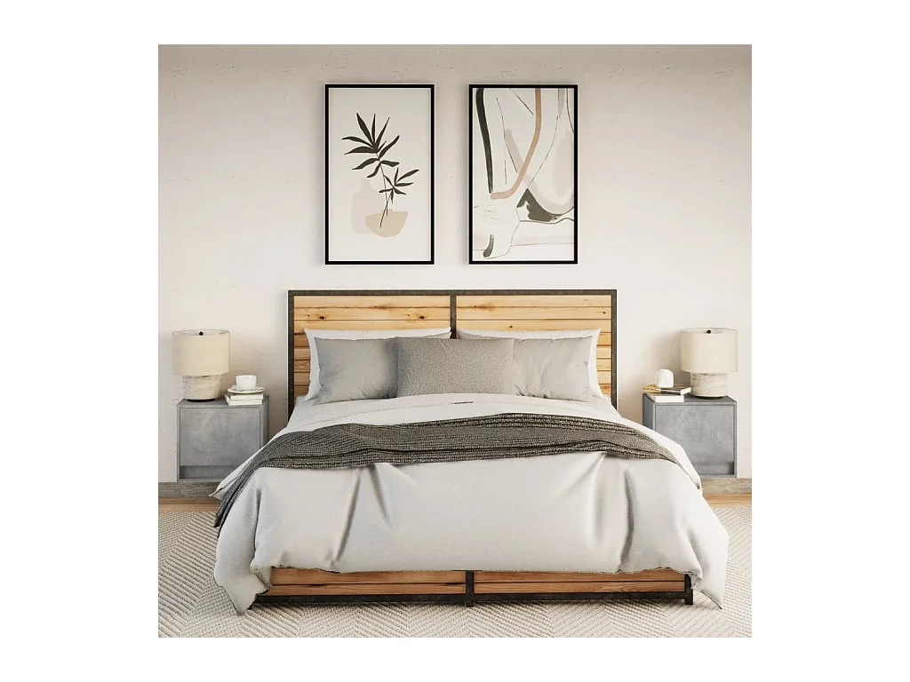 Mesitas de noche | Mesilla de noche de pared con luces LED 2 uds gris hormigón