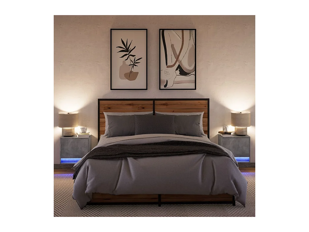 Mesitas de noche | Mesilla de noche de pared con luces LED 2 uds gris hormigón