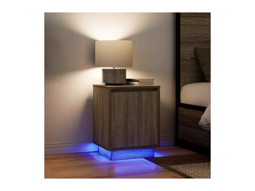 Mesillas de noche | Mesita de noche con luces LED 2 uds roble sonoma 38x34x50 cm