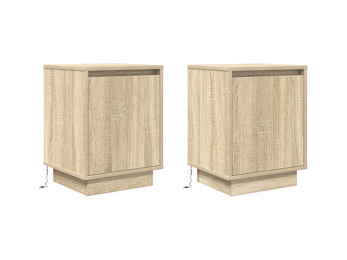 Mesillas de noche | Mesita de noche con luces LED 2 uds roble sonoma 38x34x50 cm