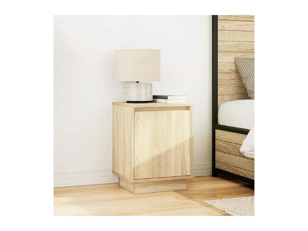 Mesillas de noche | Mesita de noche con luces LED 2 uds roble sonoma 38x34x50 cm