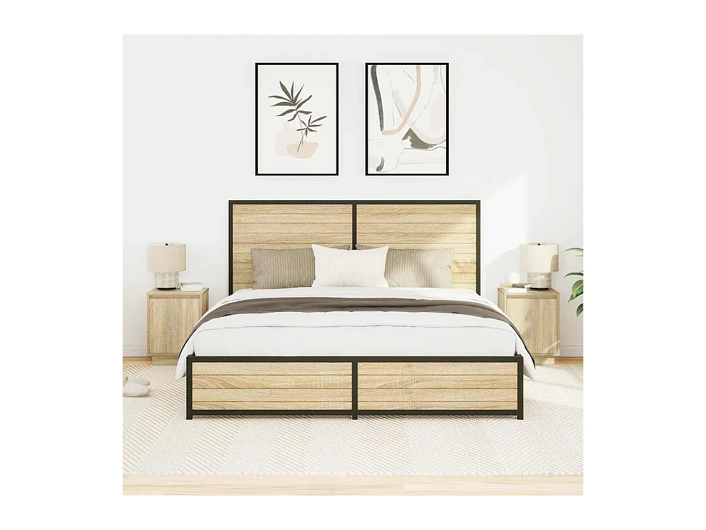 Mesillas de noche | Mesita de noche con luces LED 2 uds roble sonoma 38x34x50 cm