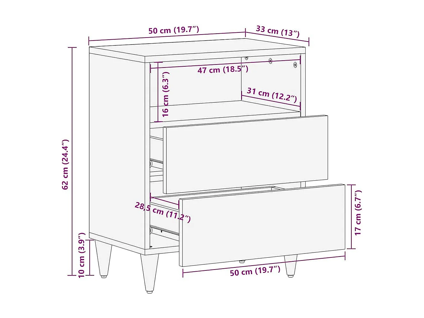 Nachttisch-Beistelltisch Honigbraun 50 x 33 x 62 cm Massivholz Mango SHL53556