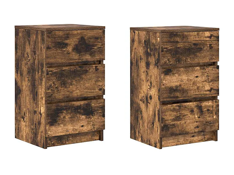 Pack 2 uds Mesilla de noche | Mesitas de noche con 3 cajones roble ahumado 39x35x65 cm