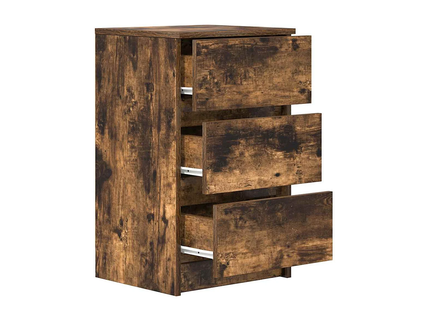 Pack 2 uds Mesilla de noche | Mesitas de noche con 3 cajones roble ahumado 39x35x65 cm