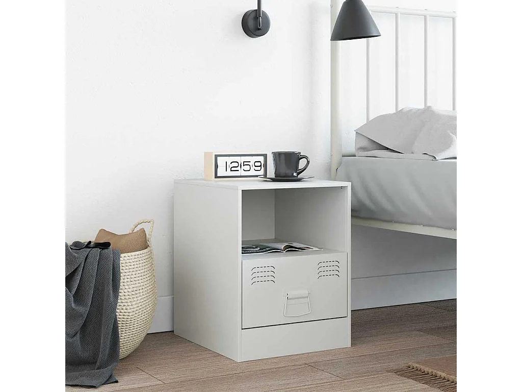 Nachttisch-Beistelltisch-Nachtschrank Weiß 34,5x39x44 cm Stahl SHL55578