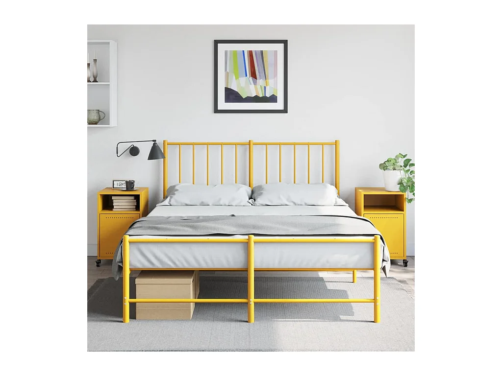 Mesitas de noche | Mesilla de noche 2 unidades acero amarillo mostaza 36x39x59 cm