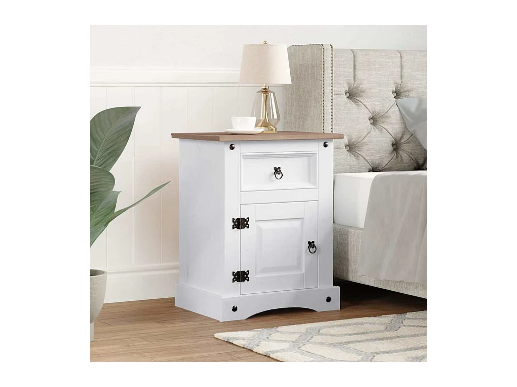 Mesita de noche | Mesilla de noche Corona Range pino mexicano blanco 53x39x67 cm