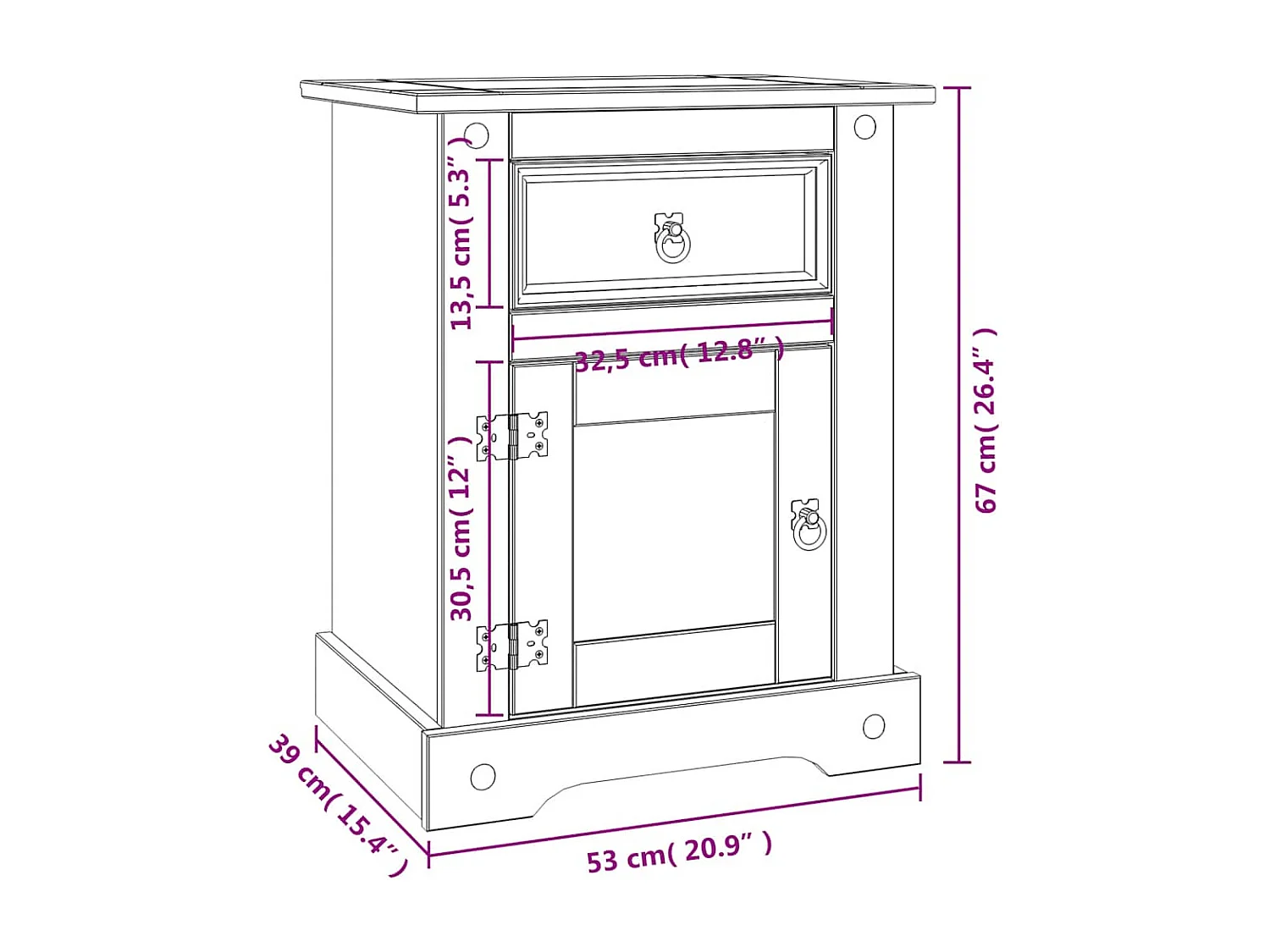 Nachttisch-Beistelltisch im Mexiko-Stil Corona Kiefernholz Weiß 53x39x67 cm SHL94490