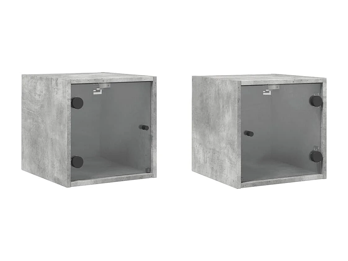Nachttisch 2er Set-Beistelltisch mit Glastüren Betongrau 35x37x35 cm SHL85437