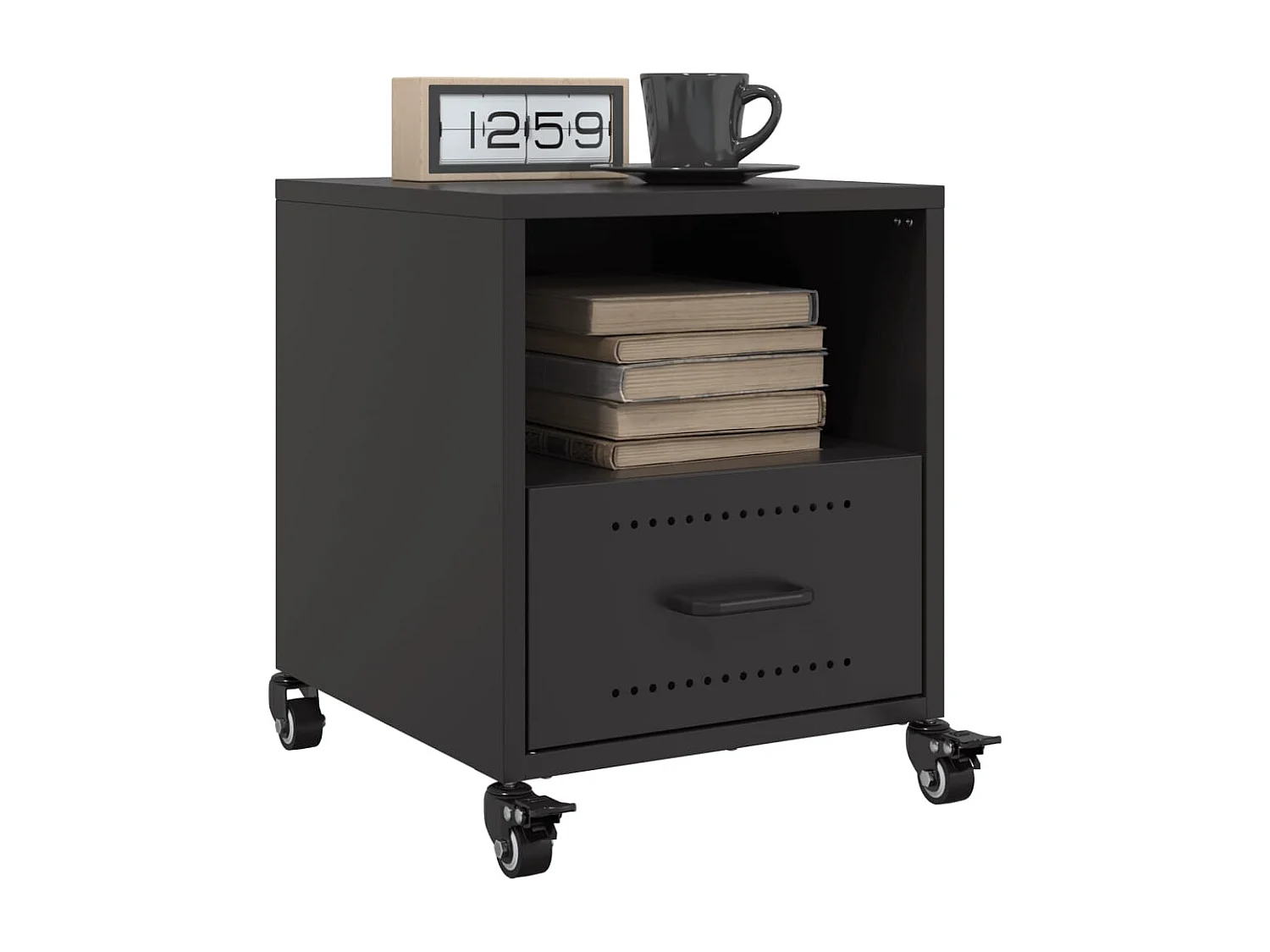 Nachttisch 2er Set-Beistelltisch-Nachttischkommode Schwarz 36x39x43,5 cm Stahl SHL18261