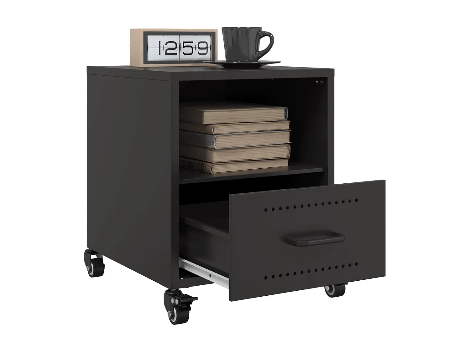 Nachttisch 2er Set-Beistelltisch-Nachttischkommode Schwarz 36x39x43,5 cm Stahl SHL18261