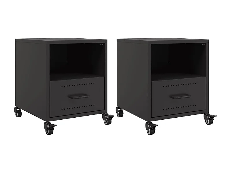 Tables de chevet lot de 2 avec tiroirs noir 36x39x43,5 cm acier