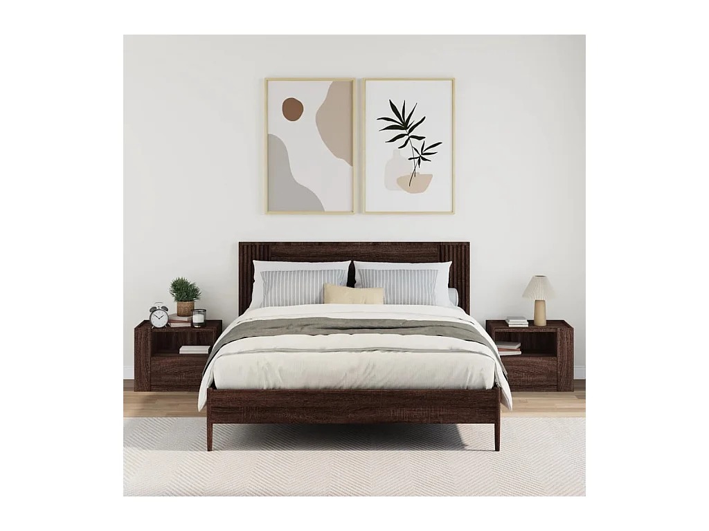 Mesitas de noche | Mesilla de noche de pared 2 uds color marrón roble 45x30x35 cm