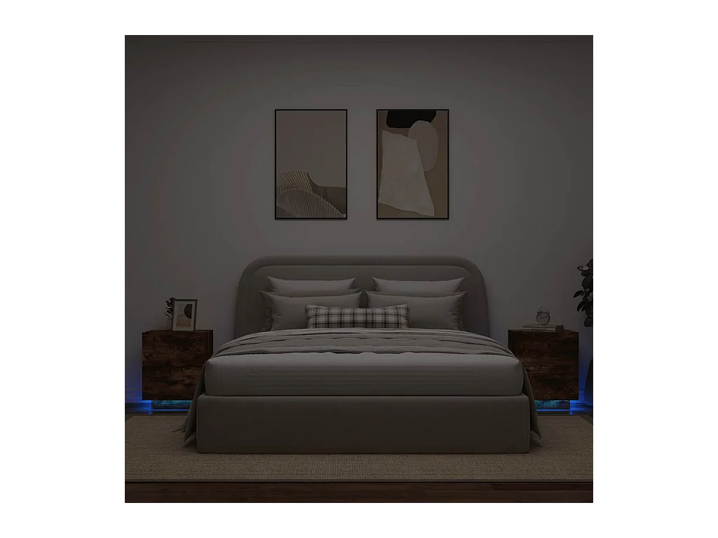 Mesita de noche | Mesilla de noche luces LED 2 uds madera ingeniería roble ahumado