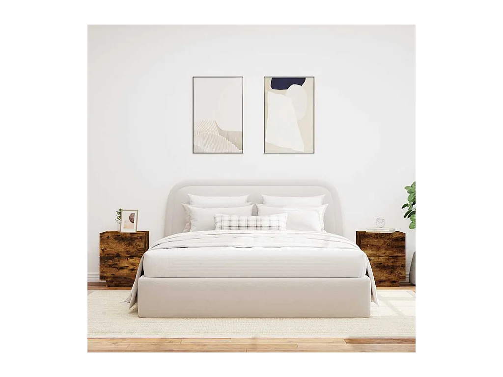 Mesita de noche | Mesilla de noche luces LED 2 uds madera ingeniería roble ahumado