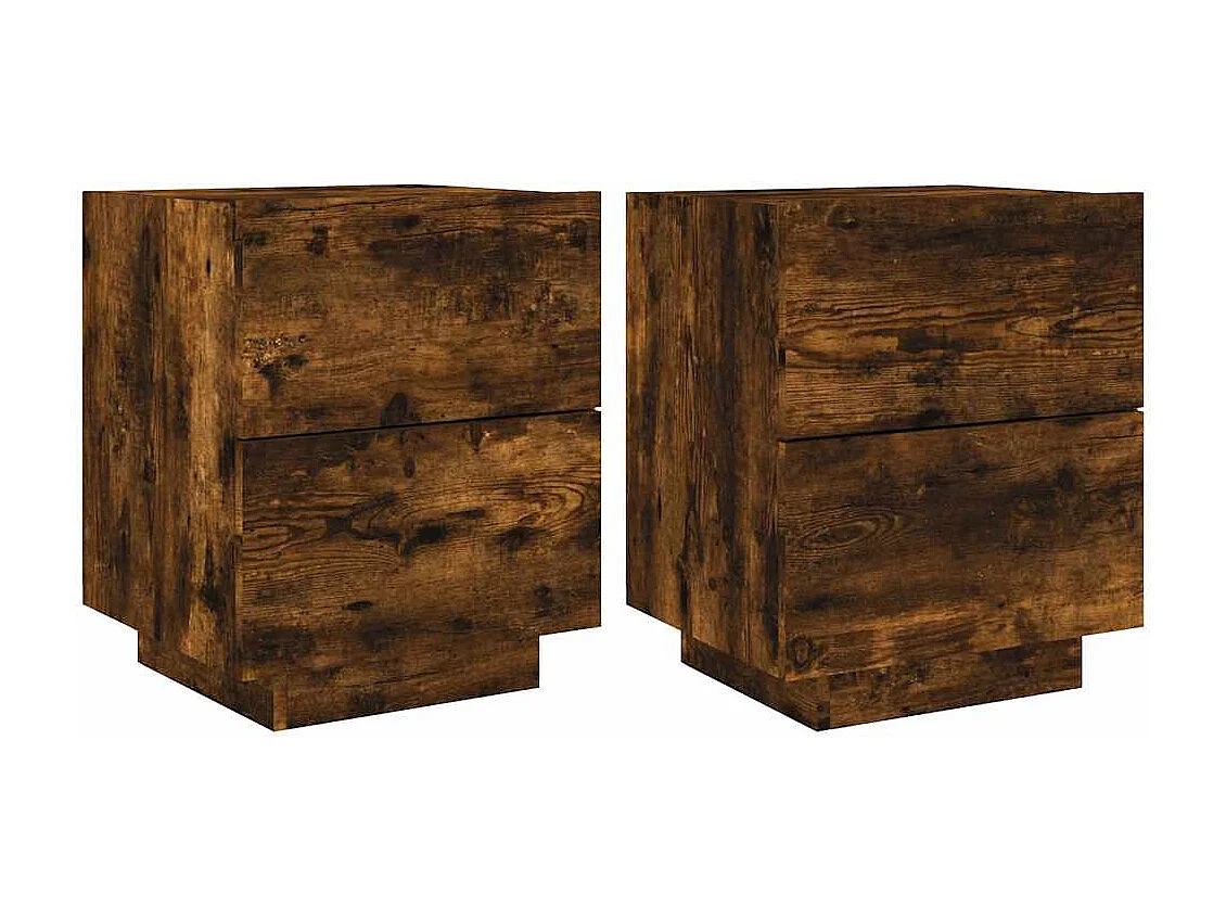 Nachttische mit LED-Leuchten 2er Set | Beistelltisch Räuchereiche Holzwerkstoff SHL61138