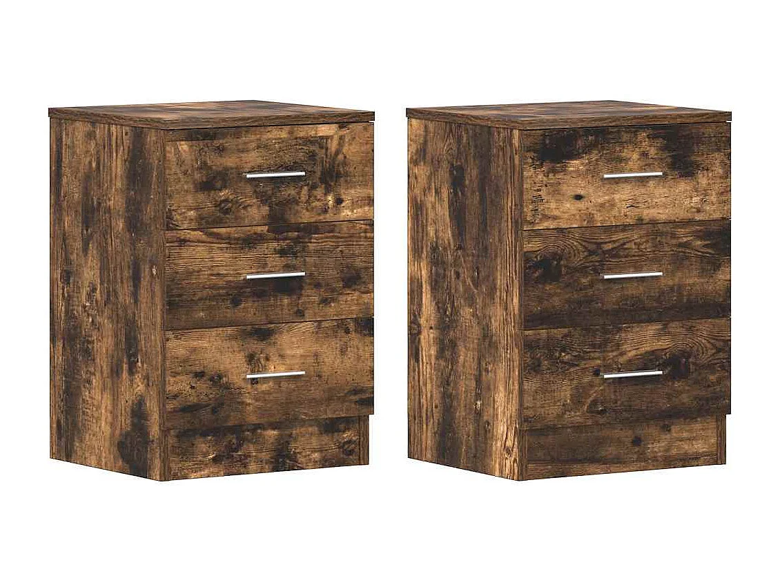 Nachttisch 2er Set-Beistelltisch-Nachttischkommode Räuchereiche 38x35x56 cm Holzwerkstoff SHL95453