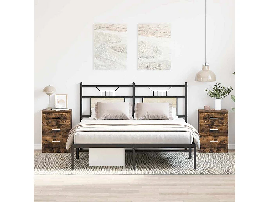 Nachttisch 2er Set-Beistelltisch-Nachttischkommode Räuchereiche 38x35x56 cm Holzwerkstoff SHL95453