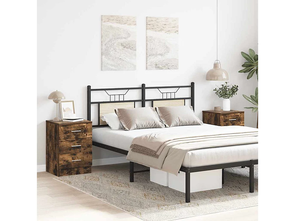 Nachttisch 2er Set-Beistelltisch-Nachttischkommode Räuchereiche 38x35x56 cm Holzwerkstoff SHL95453