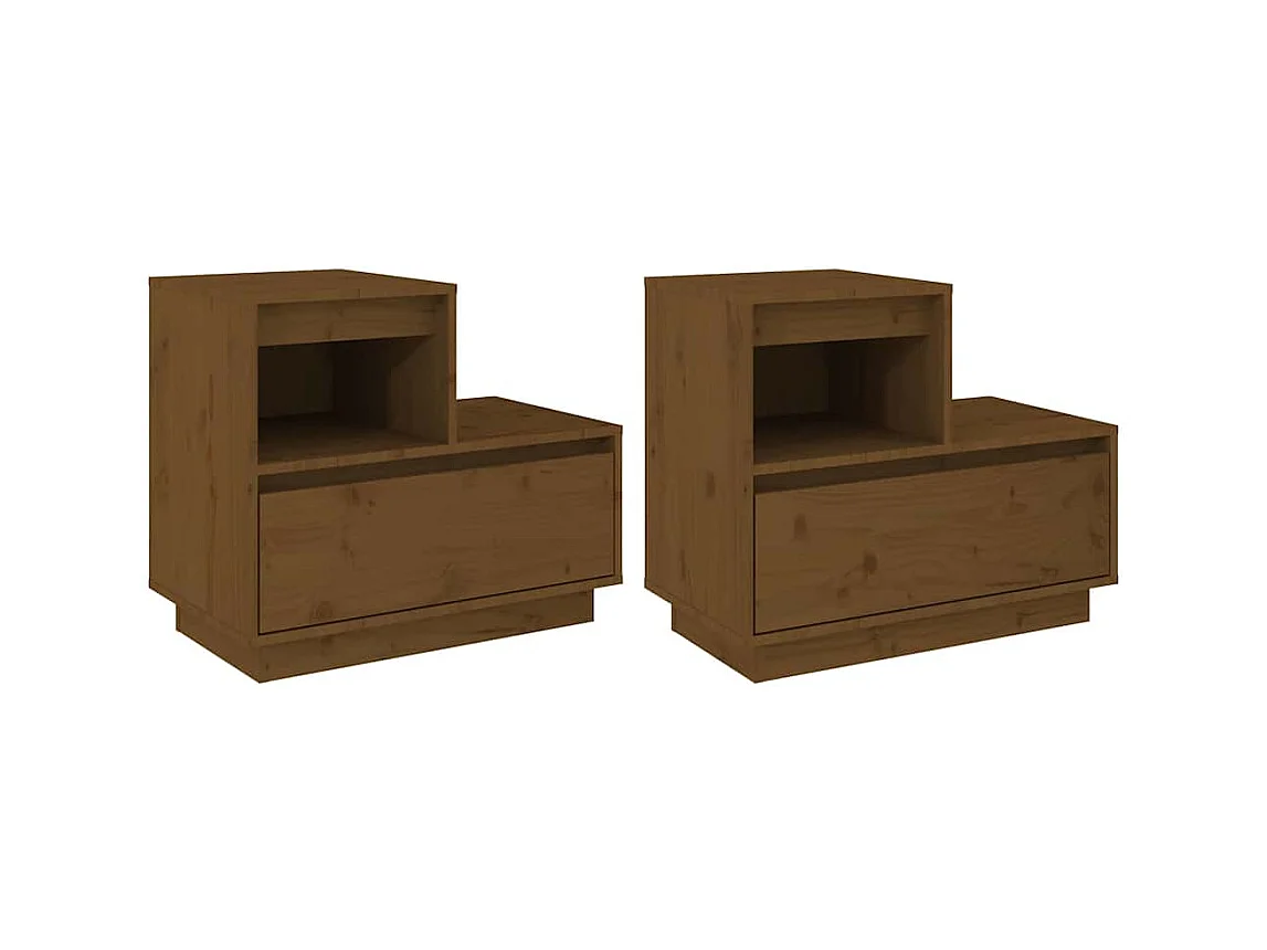 Mesitas de noche | Mesilla de noche 2 uds madera de pino marrón miel 60x34x51 cm