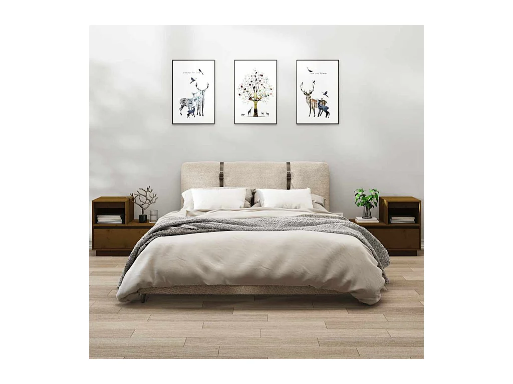 Mesitas de noche | Mesilla de noche 2 uds madera de pino marrón miel 60x34x51 cm