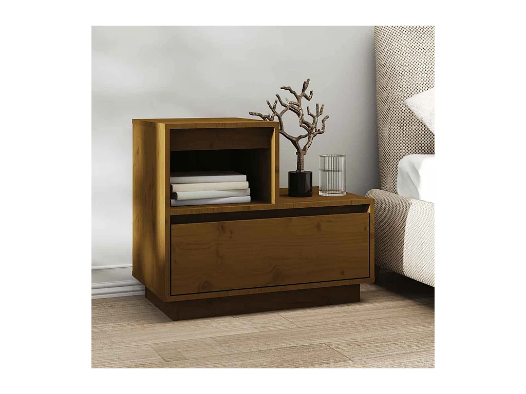 Mesitas de noche | Mesilla de noche 2 uds madera de pino marrón miel 60x34x51 cm