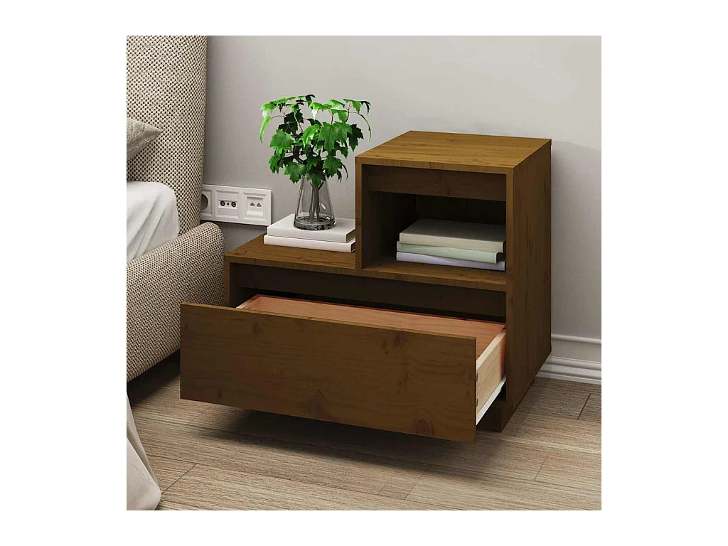 Mesitas de noche | Mesilla de noche 2 uds madera de pino marrón miel 60x34x51 cm