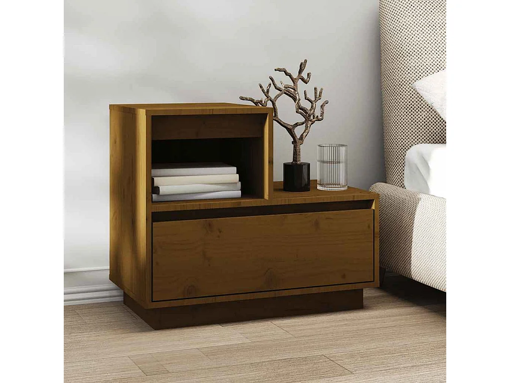 Nachttisch 2er Set-Beistelltisch-Nachttischkommode Honigbraun 60x34x51 cm Massivholz Kiefer SHL37126