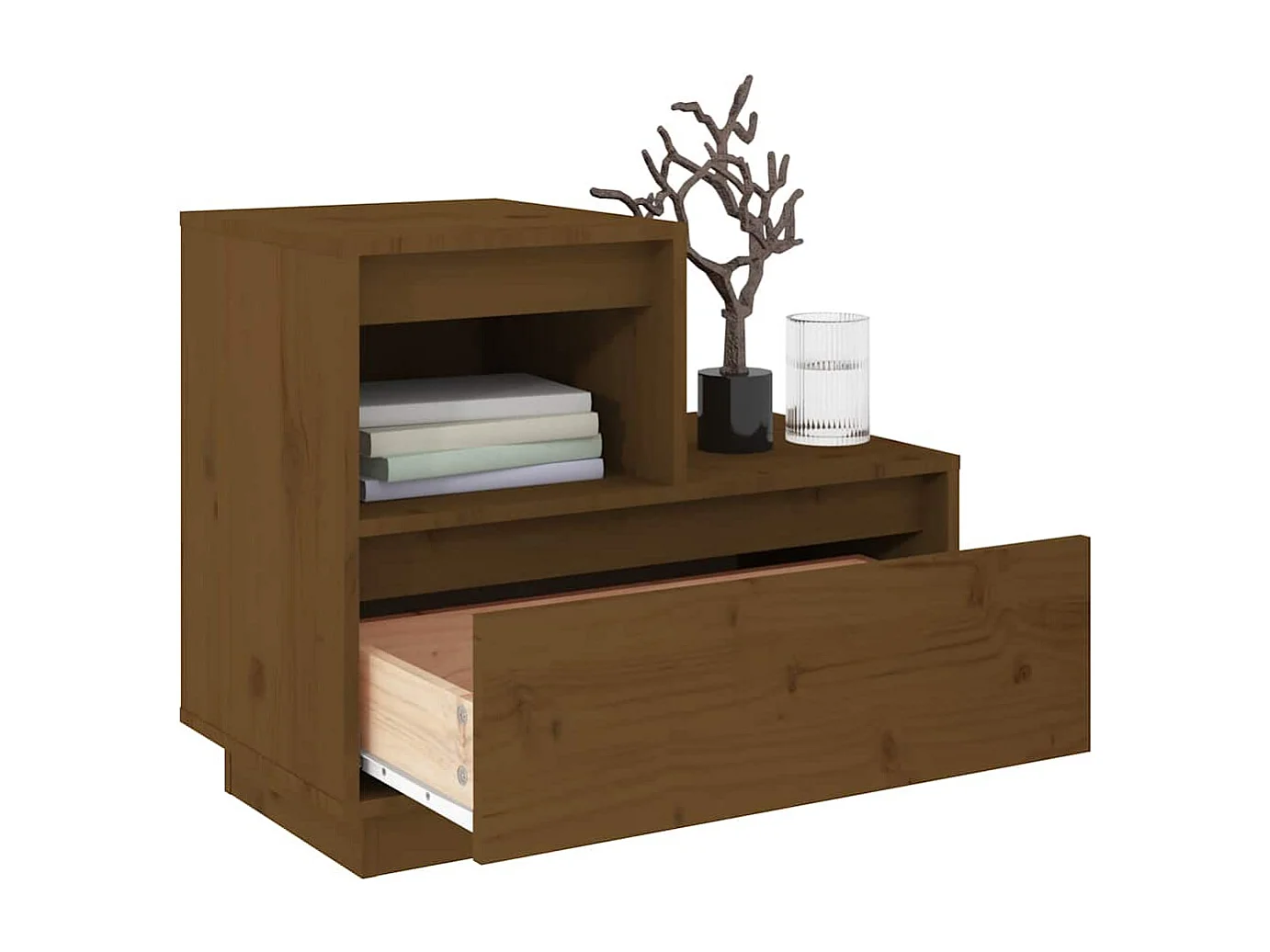 Nachttisch 2er Set-Beistelltisch-Nachttischkommode Honigbraun 60x34x51 cm Massivholz Kiefer SHL37126