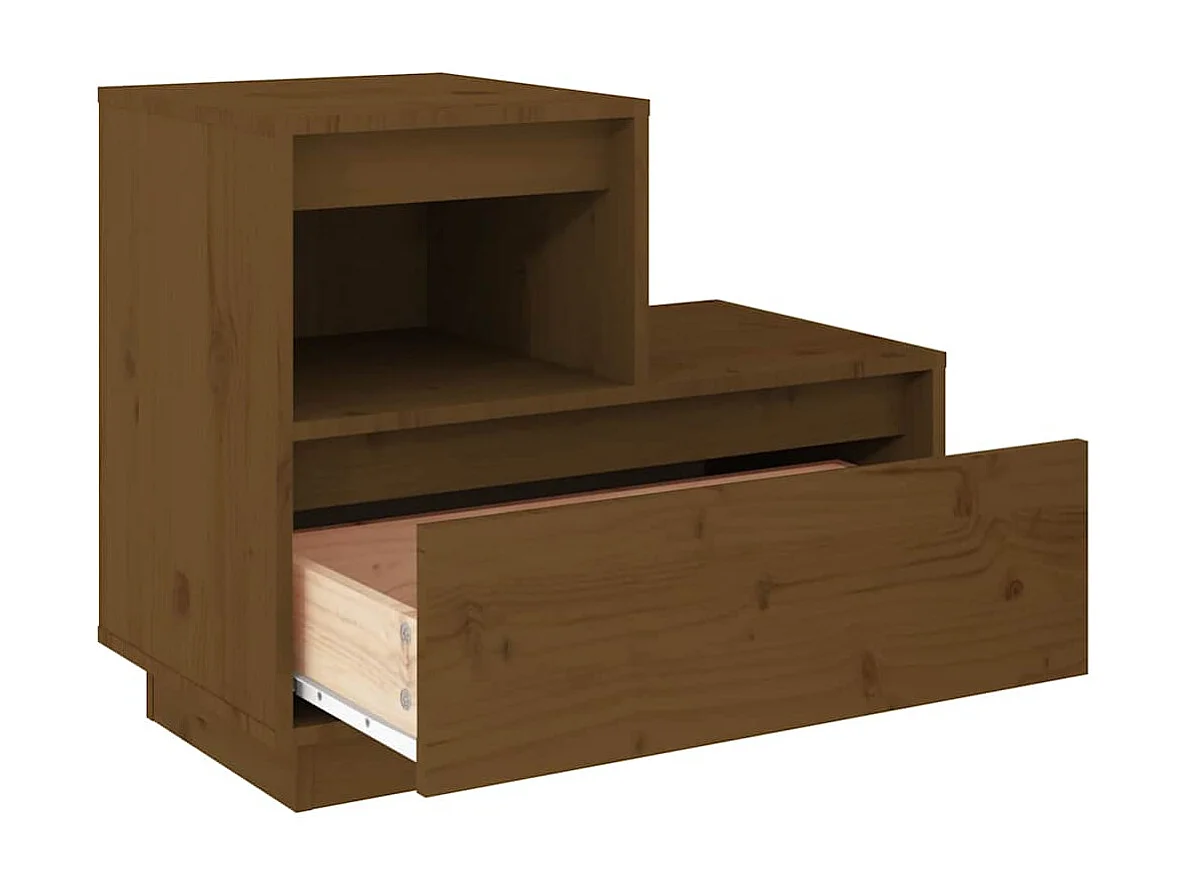Nachttisch 2er Set-Beistelltisch-Nachttischkommode Honigbraun 60x34x51 cm Massivholz Kiefer SHL37126