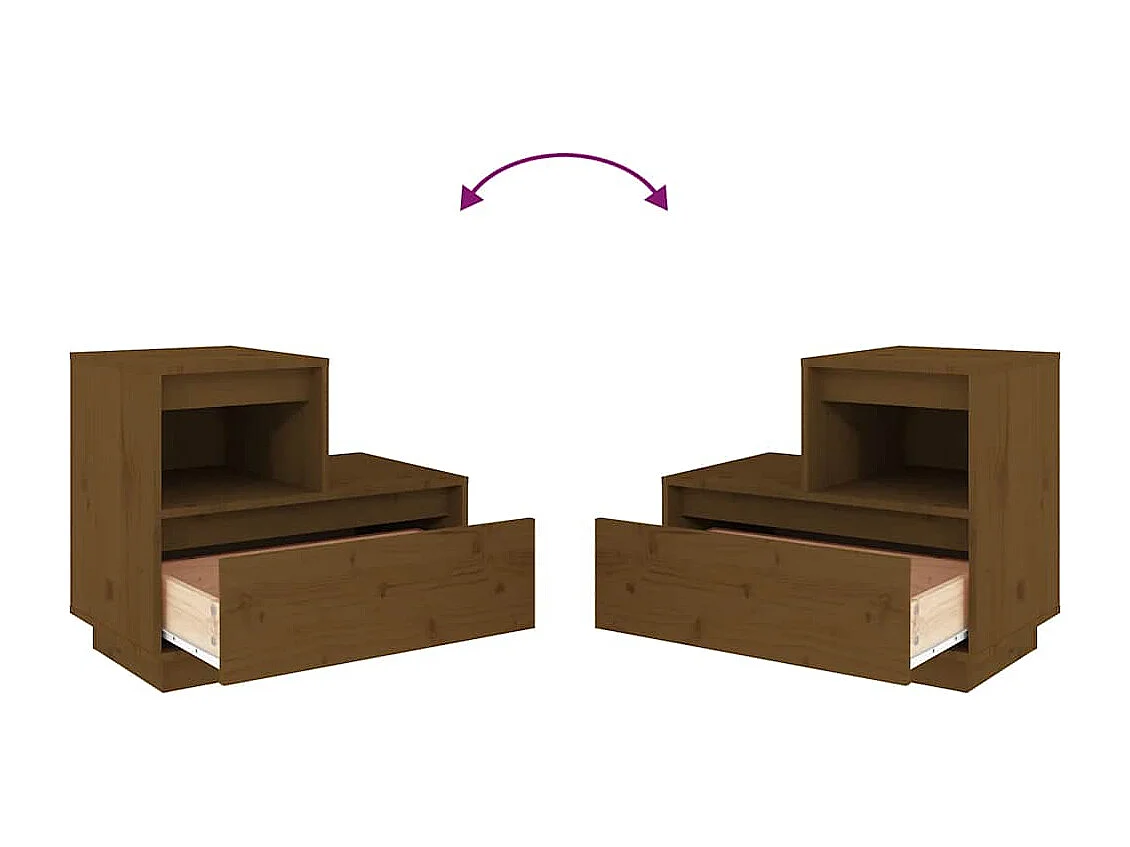 Nachttisch 2er Set-Beistelltisch-Nachttischkommode Honigbraun 60x34x51 cm Massivholz Kiefer SHL37126