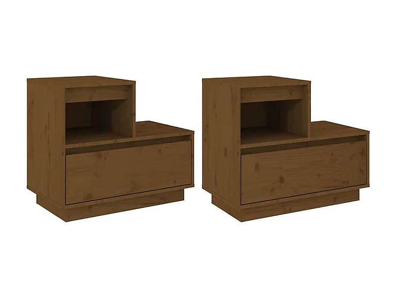 Tables de chevet lot de 2 avec rangment Marron miel 60x34x51cm Bois de pin massif